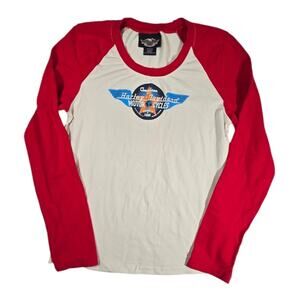 Vintage Y2K Harley Davidson Motorcycle Rhinestone Studded Baseball Tee sz S